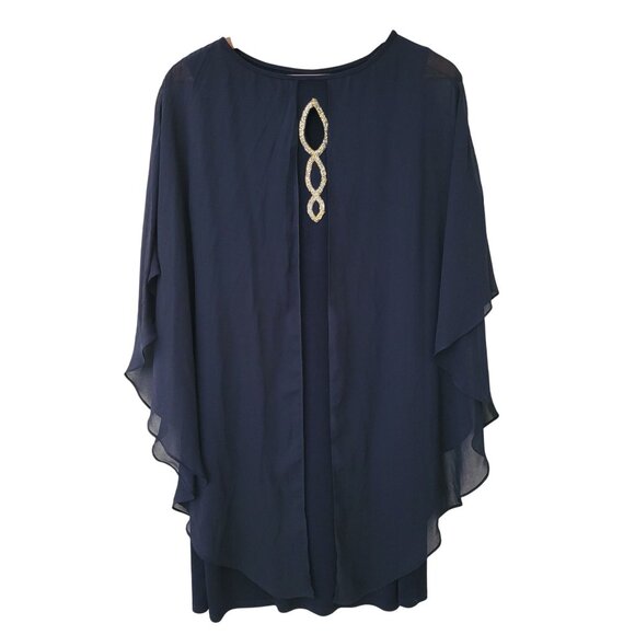 Glamour Nights Chiffon Overlay Cape Studded Keyhole Capelet Womens Size 12P Navy - Picture 1 of 9